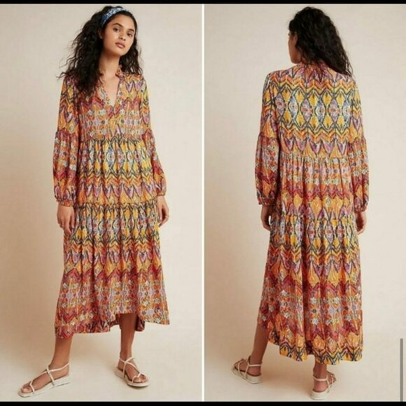 Anthropologie Maeve Tamarind Tiered Maxi Dress.  SZ XSP - Picture 4 of 4